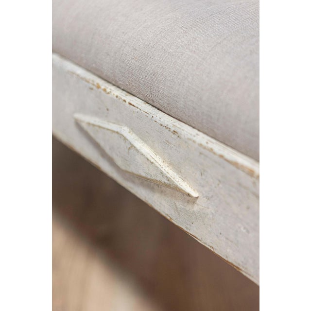 Swedish Gustavian Style Gray Painted Sofa Bench with Raised Diamond Motifs For Sale - Image 9 of 11