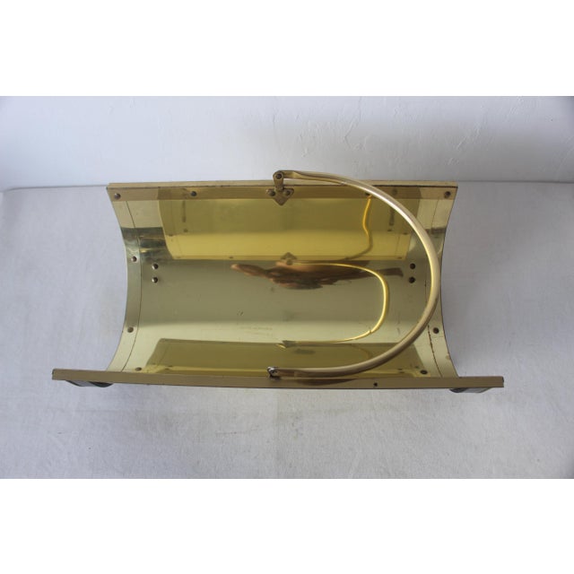 Gold Vintage Mid Century Modernist Gold Brass Black Finish Metal Firewood Log Holder Paw Footed For Sale - Image 8 of 10