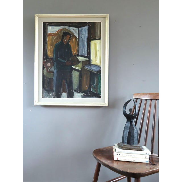 Mid-Century Modern Mid-Century Modern 'A Moment to Read' Swedish Expressive Interior Oil Painting, Framed For Sale - Image 3 of 12