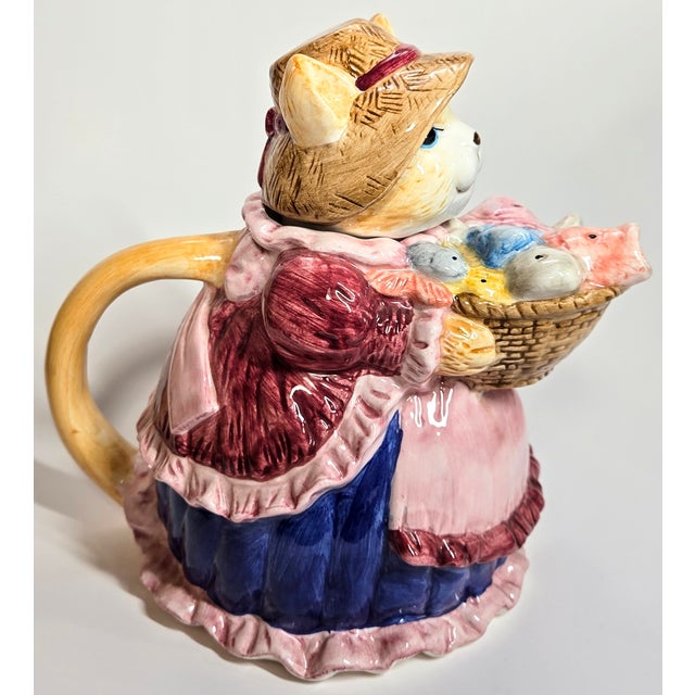 Ceramic Fish Market Cat Teapot For Sale - Image 7 of 12