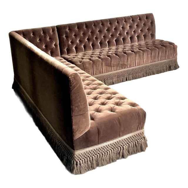 Vintage Boho Custom Schumacher Velvet Tufted Sectional For Sale