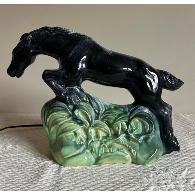 Black Vintage Art Deco Haeger Jumping Horse Tv Table Lamp For Sale - Image 8 of 10