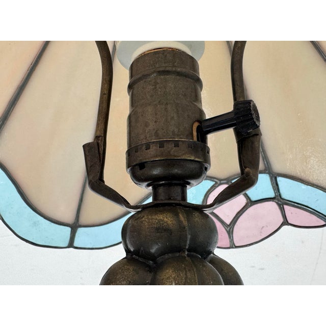 Tiffany Style Stained Glass + Iridescent Table Lamp For Sale - Image 9 of 12