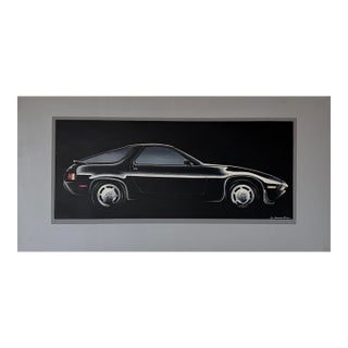 1980s Schamerhorn Classic Black Porsche 928 Oil on Canvas Painting – Signed, Unframed For Sale