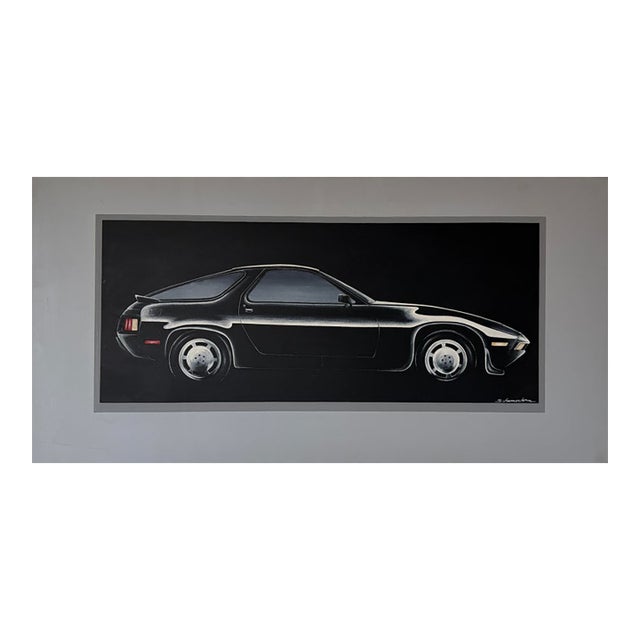 1980s Schamerhorn Classic Black Porsche 928 Oil on Canvas Painting – Signed, Unframed For Sale