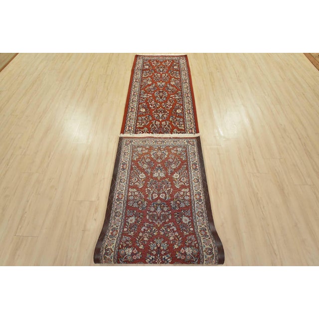 Fine Sarouk Runner 2’8” X 13’1” Rust Wool Traditional Hand-Knotted Oriental Rug For Sale - Image 12 of 13