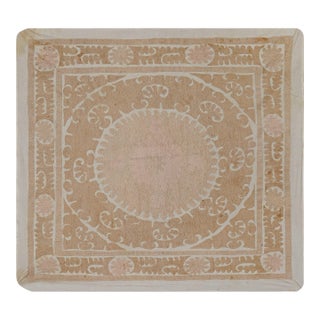 Minimal Neutral Suzani Textile, Beige Uzbek Table Cover Decor 4'4'' X 4'4'' For Sale