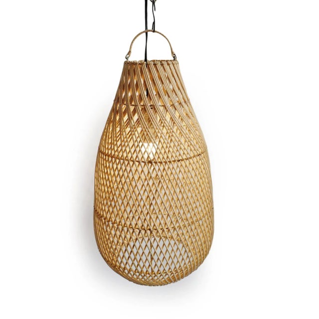 Classic natural raw rattan bottle shaped pendant made from handcrafted traditional weaving techniques with iron wire...