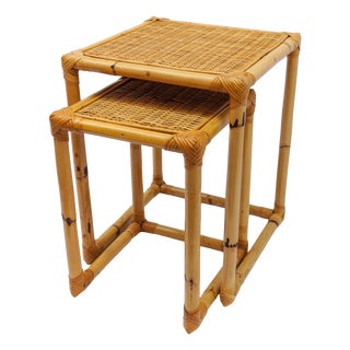 Mid-Century Bamboo and Rattan Side Tables or Stools, 1960s, Set of 2 For Sale