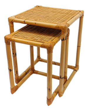 Mid-Century Bamboo and Rattan Side Tables or Stools, 1960s, Set of 2