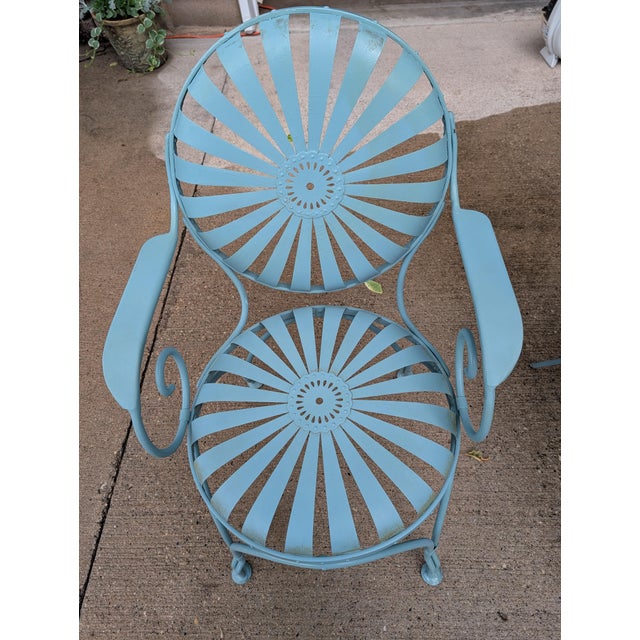 Metal 1930s Francois Carre Sunburst Chairs With Bench For Sale - Image 7 of 12