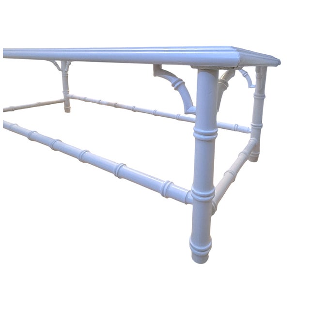 Wood Palm Beach Regency Faux Bamboo Coffee Table in White Lacquer For Sale - Image 7 of 8