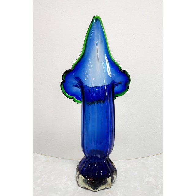 Mid-Century Modern Blue Murano Glass Vase Shaped as Calla Lily, Italy, 1960s For Sale - Image 6 of 9
