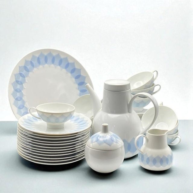 Exceptional coffee and dessert/breakfast set from the Lotus Azure (Lotus Blau) collection by Rosenthal China / Studio-...