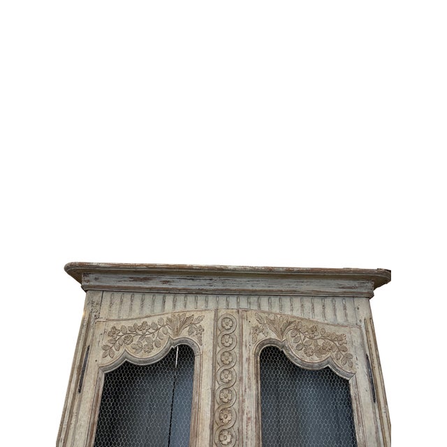 French Provincial Antique French Provincial Painted Armoire With Wire Doors For Sale - Image 3 of 13