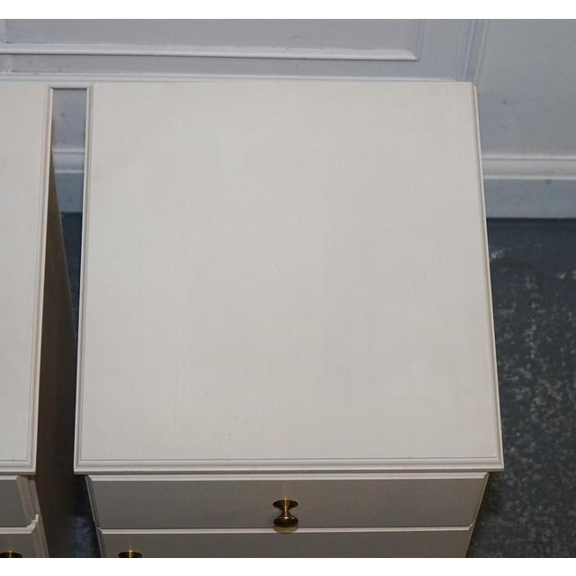 Painted White Bedside Tables with Brass Knobs, Set of 2 For Sale - Image 11 of 15