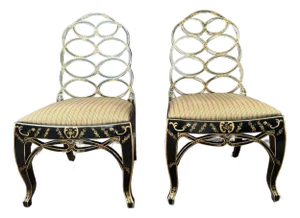 Pair of Century Furniture Black & Gold Chinoiserie Side Chairs