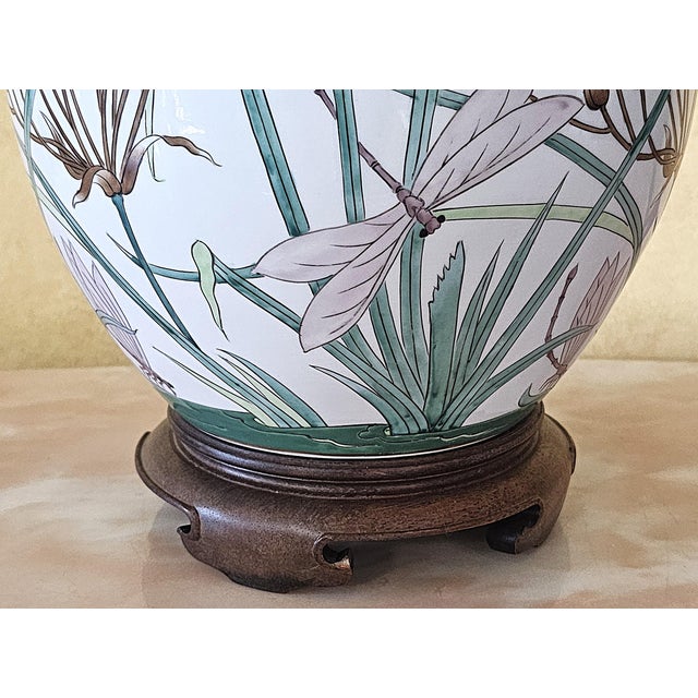 Vintage Maitland-Smith Hand-Painted Chinoiserie Floral Porcelain Ginger Jar Table Lamp For Sale - Image 10 of 18