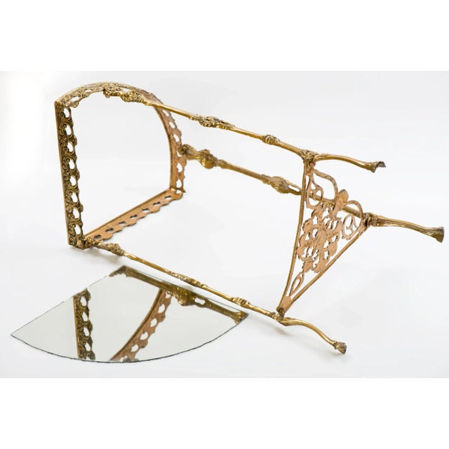 1950s Vintage Brass Corner Console Table With Mirror Top For Sale - Image 10 of 12