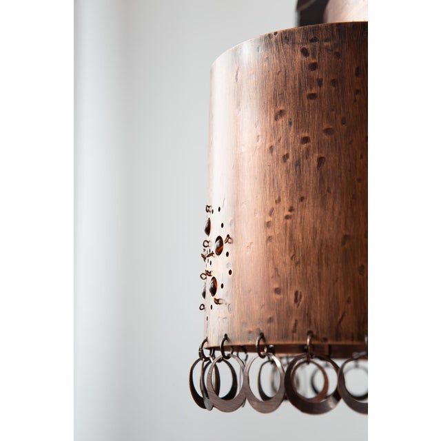 Brutalist Large Vintage Swedish Copper and Wood Pendant, 1970s For Sale - Image 3 of 14