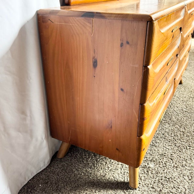 Brown Mid Century Modern Sculptured Pine Dresser With Mirror by Franklin Shockey Co For Sale - Image 8 of 10
