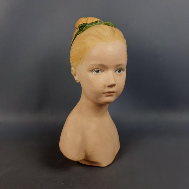 Modern Terracotta Bust of Girl with Bow, 1960s For Sale - Image 3 of 18