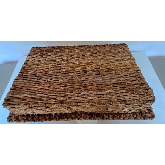 Chinoiserie Vintage Straw Basket With Handles Tray For Sale - Image 3 of 6