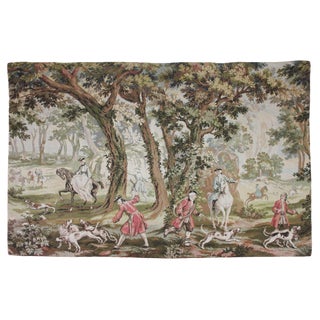Gobelin XVII Century Style French Fox Hunt Equestrian Tapestry For Sale