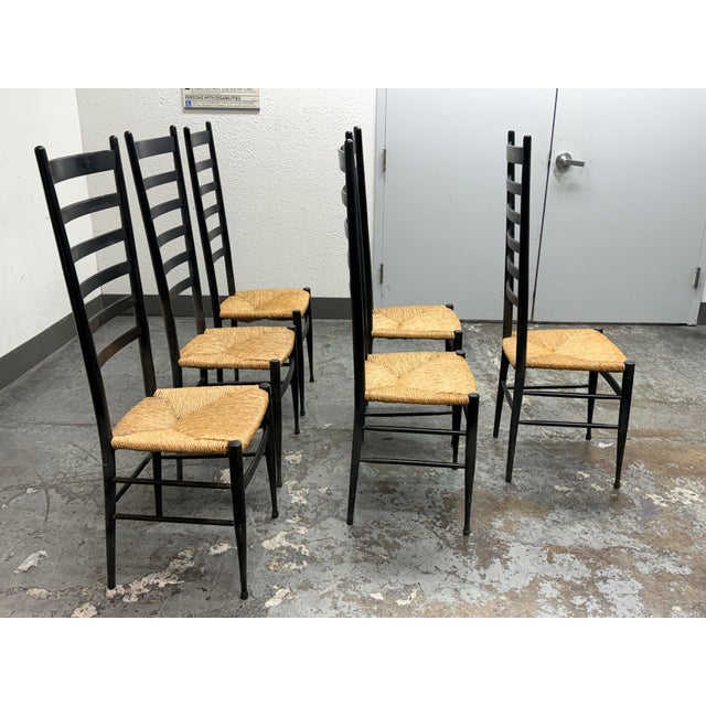 Gio Ponti Style Italian Ladder Back Dining Chairs, Vintage Set of Six For Sale - Image 4 of 12