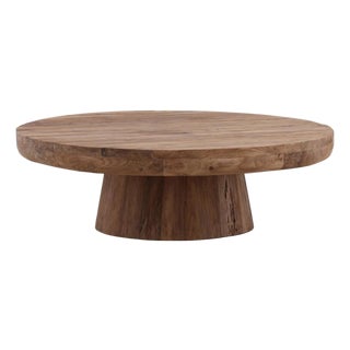 Foundry Teak Modern Rustic Round Coffee Table For Sale