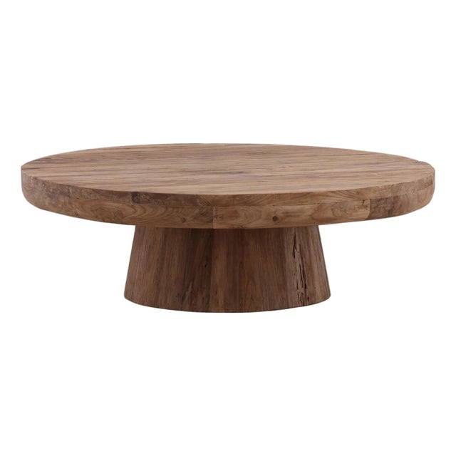 Foundry Teak Modern Rustic Round Coffee Table For Sale