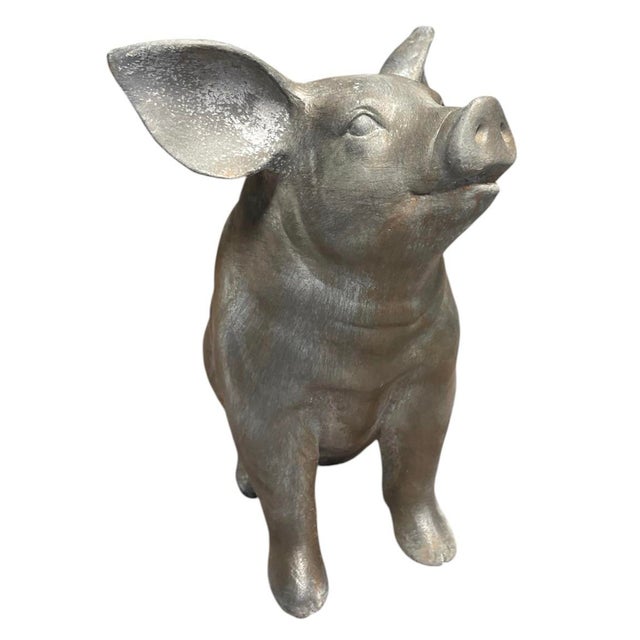2000 - 2009 Vintage Cast Iron Sitting Pig Garden Statue For Sale - Image 5 of 12