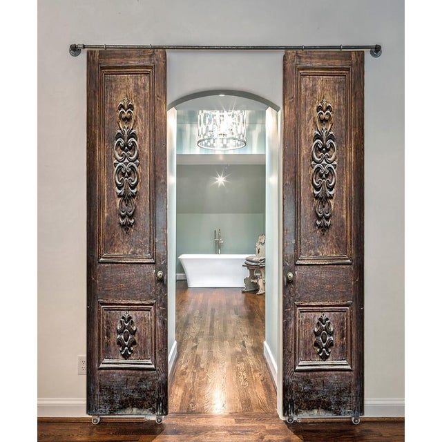 Brown Baroque Raised-Panel Solid Wood Door With Double Scroll Carving For Sale - Image 8 of 11