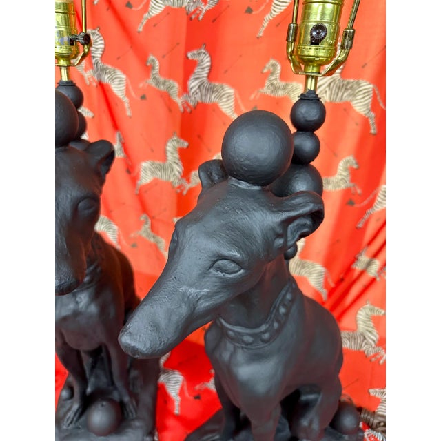 1990s 1990s Contemporary Pair of Black Whippet Dog Lamps For Sale - Image 5 of 13