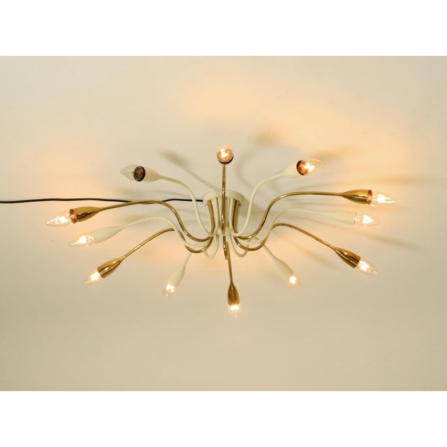 Large Mid-Century Modern Brass Sputnik Ceiling Lamp with 12 Arms, 1950s For Sale - Image 9 of 18