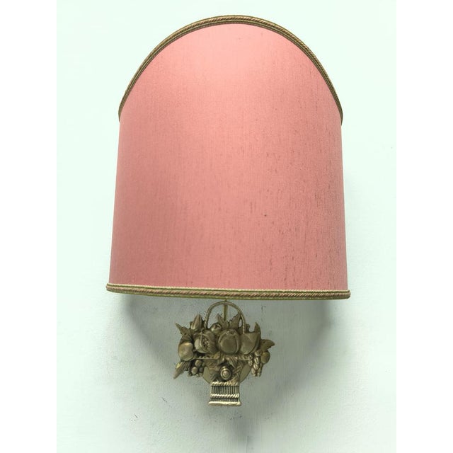 Fabric Fan Lampshade with Cast Fruit Decoration, 1950s For Sale - Image 11 of 11