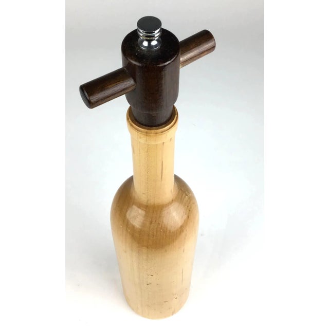Wood Vintage Wood Peppermill Etched Wine Bottle Shape For Sale - Image 7 of 12