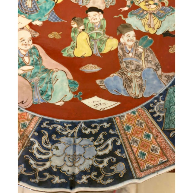 Large Antique Japanese Imari Porcelain Chargers with Seven Lucky Gods, 1880, Set of 2 For Sale - Image 11 of 17