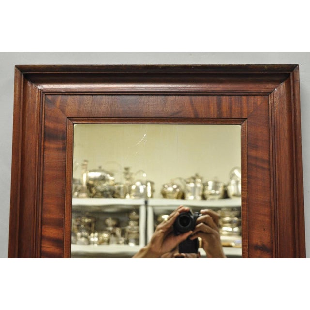 Traditional Antique American Empire Crotch Mahogany Wood Frame Rectangular Wall Mirror For Sale - Image 3 of 14