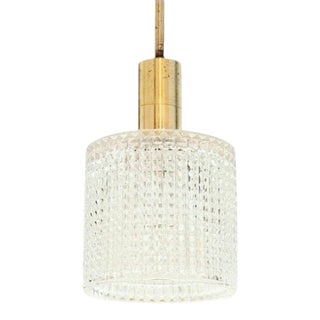 1960s Mid-Century Scandinavian Crystal Glass & Brass Pendant/Ceiling Light by Carl Fagerlund for Orrefors, For Sale
