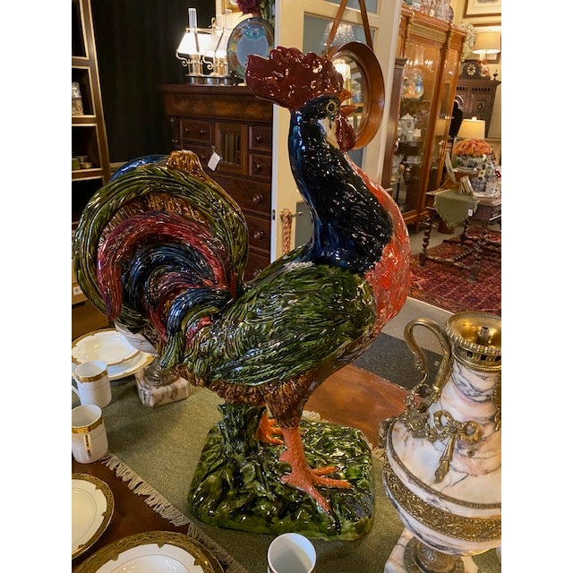 Rare large Majolica Rooster, vivid colors. Late 1800's Early 1900's 32" H x 22" W x 12" D