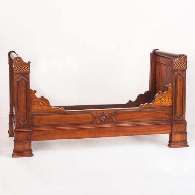 Walnut Single Bed with Marquetry Details, France, 1930s For Sale - Image 4 of 18