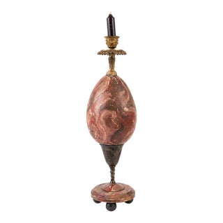 Baroque Curiosity Cabinet Faux Rouge Marble Hand Painted Faux Ostrich Egg Candelholder For Sale