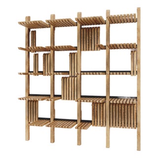 Modern Shelving System Handcrafted Lacquered Finish Wood on the Steel Frame Modular Shelves 2000 Mm For Sale