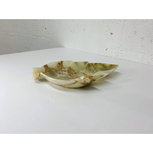 Light Green Mid-Century Hand Carved Alabaster Leaf Tray For Sale - Image 8 of 11