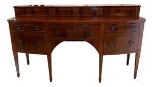 Large Antique George III Mahogany and Boxwood Strung Bow Fronted Sideboard, 1800
