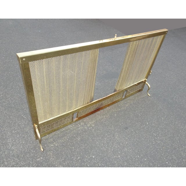 1970s Vintage French Country Gold Metal & Brass Fireplace Screen With Metal Curtain For Sale - Image 5 of 13