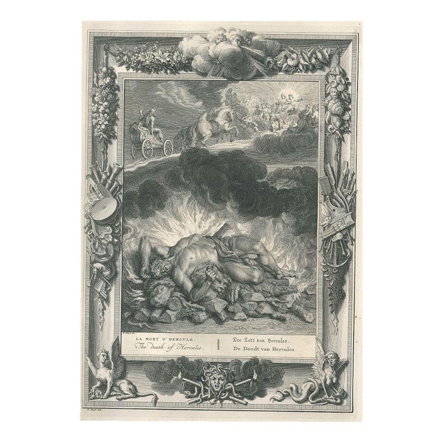 Bernard Picart, La Mort d'Hercule, Etching, 1742 For Sale