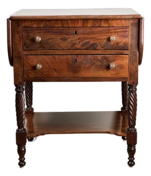 Antique Federal Mahogany Two Drawer Work Stand With Lions Head Pulls C. 1820