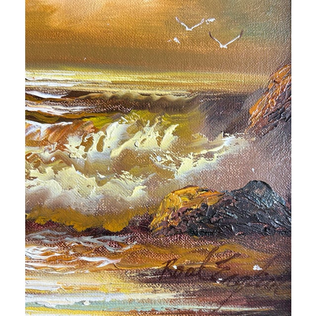 Vintage Framed Impressionist Seascape Amber Sunset Oil Painting 8 X 10” For Sale - Image 4 of 5